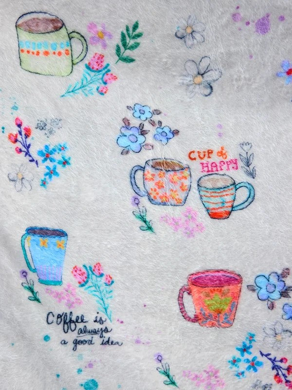 Coffee Cups Double-Sided Cozy Throw Blanket - Border Folk Garden