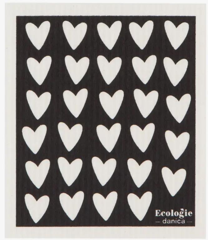Black & White Hearts Sponge Cloth