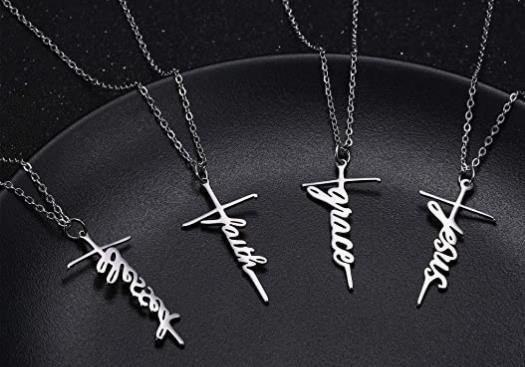 Script Word Cross Necklace