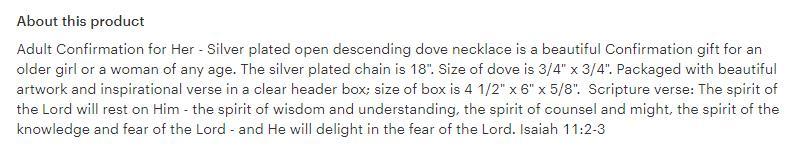 Confirmed in Christ Open Dove Necklace