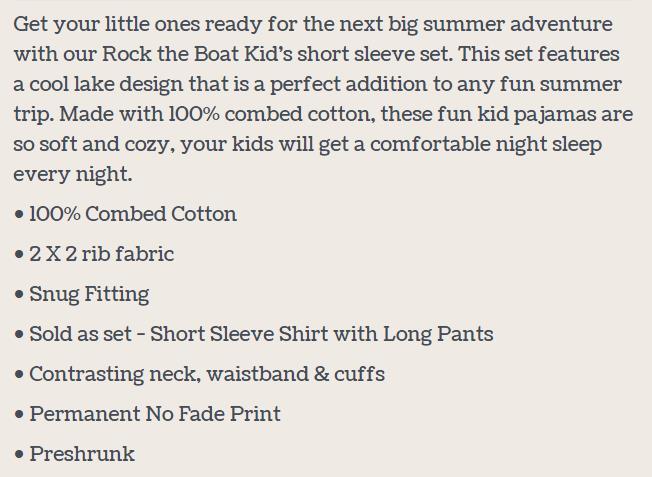 Rock The Boat Kid's Short Sleeve PJ's 10
