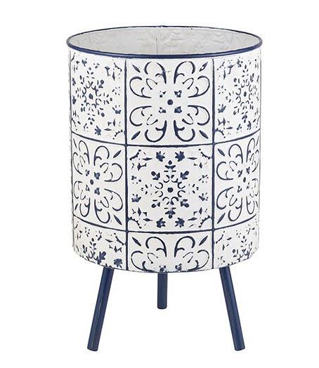 Navy & White Cylinder Planter