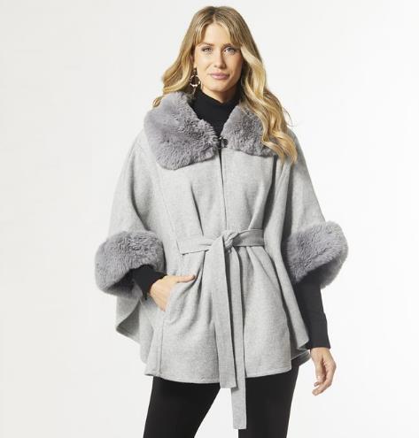 Angell Faux Fur Poncho w/ Tie