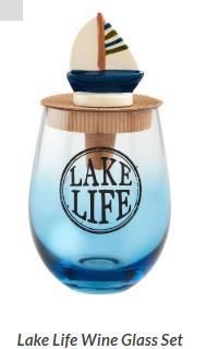 Lake Life Wine Glass/Stopper Set