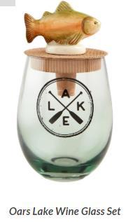 Oars Lake Wine Glass/Stopper Set