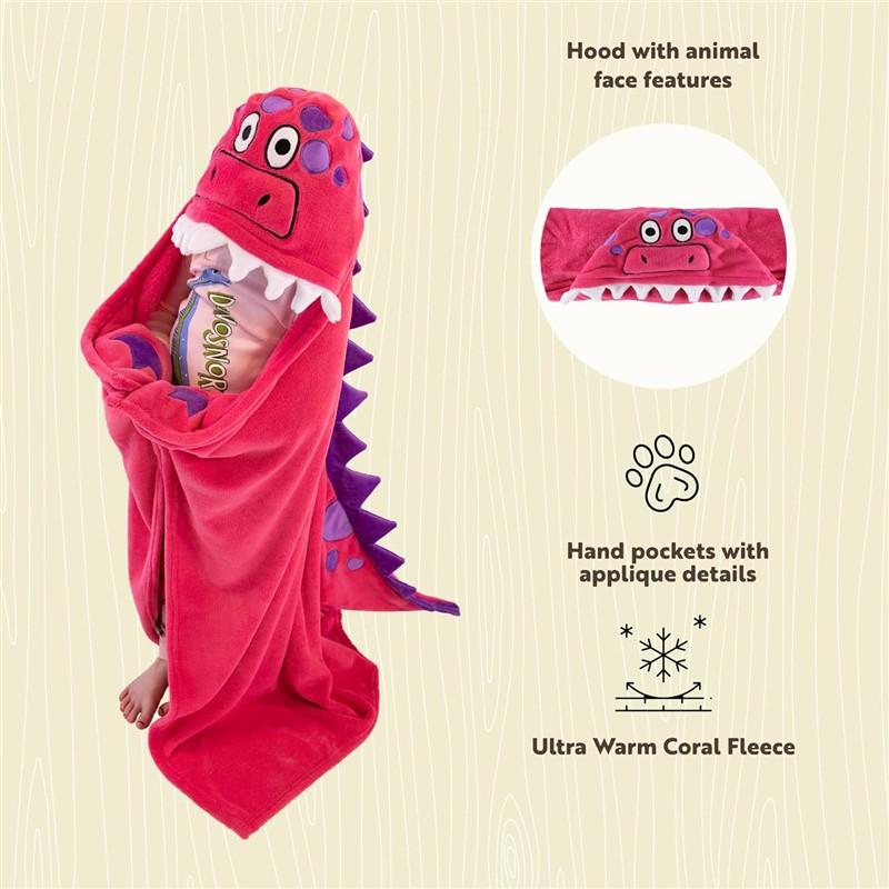 Pink Dino Hooded Blanket