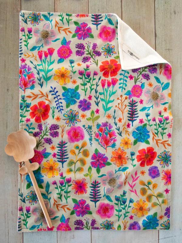 Cotton Dish Towel - Rainbow Garden Cream
