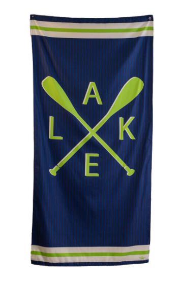 Lake Oar Beach Towel Navy & Lime Green
