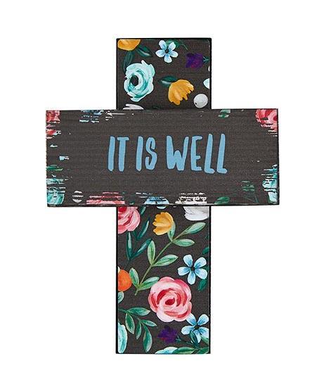It Is Well Table Top Easel Cross
