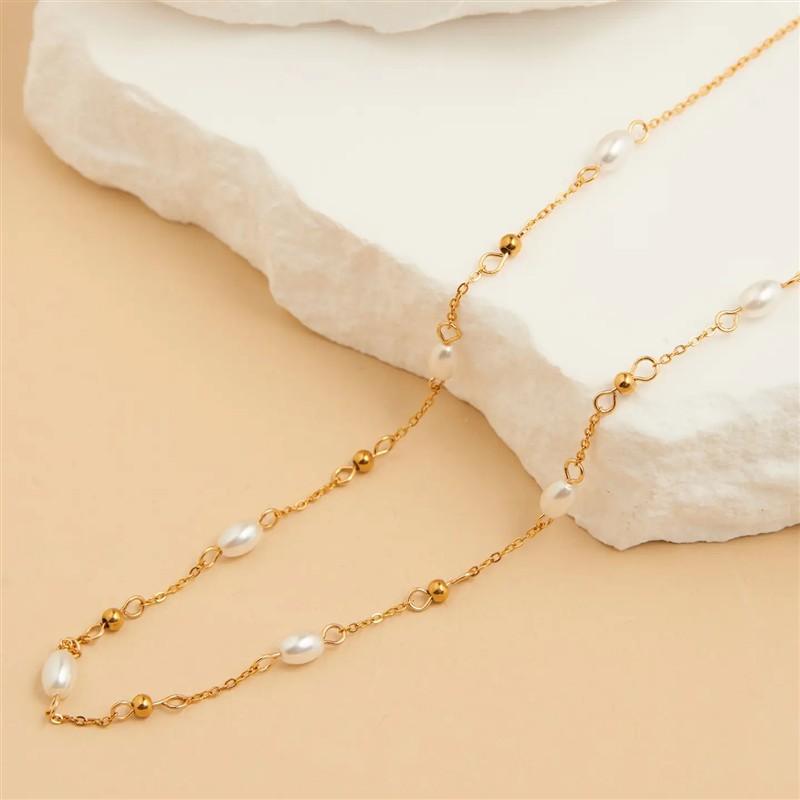 Pearl & Bead Station Waterproof Necklace 18"