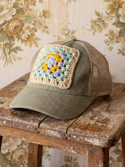 Granny Square Trucker Hat - Green