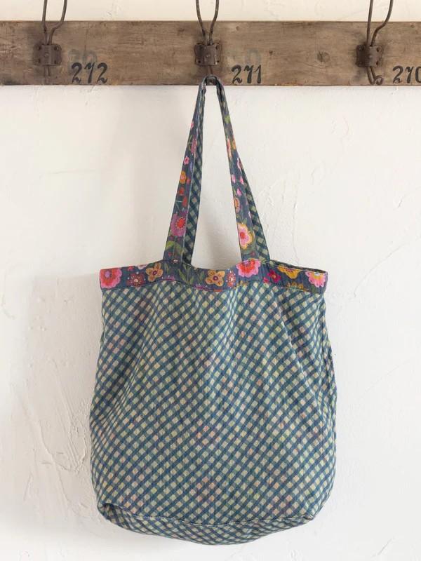 Cotton Gauze Reversible Tote Bag - Blue Floral