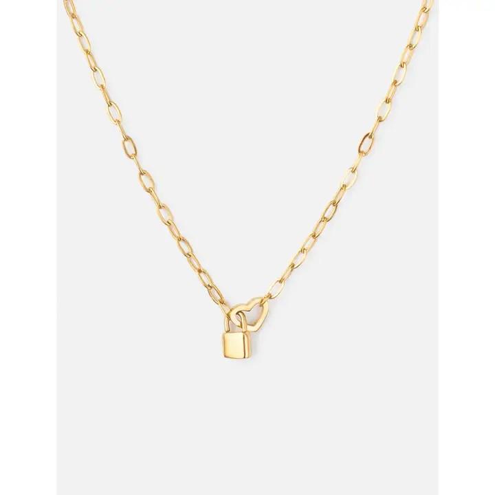 Heart Lock Paperclip Chain Necklace