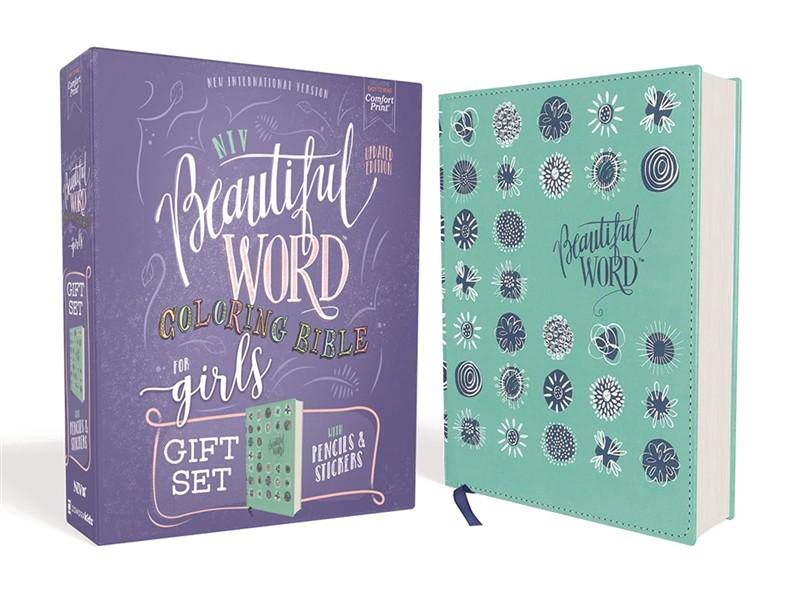 Beautiful Word Coloring Bible for Girls Pencil/Sticker Gift Set