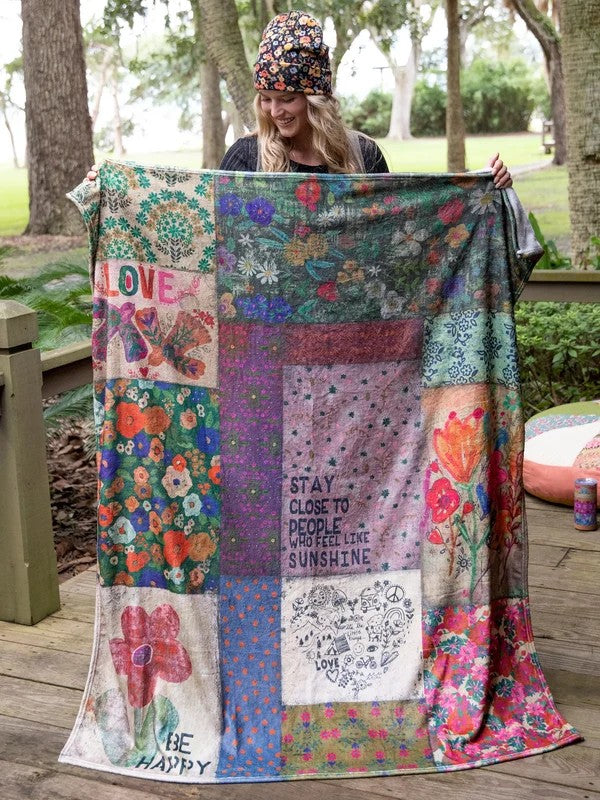 Patchwork Be Happy Double-Sided Cozy Throw Blanket