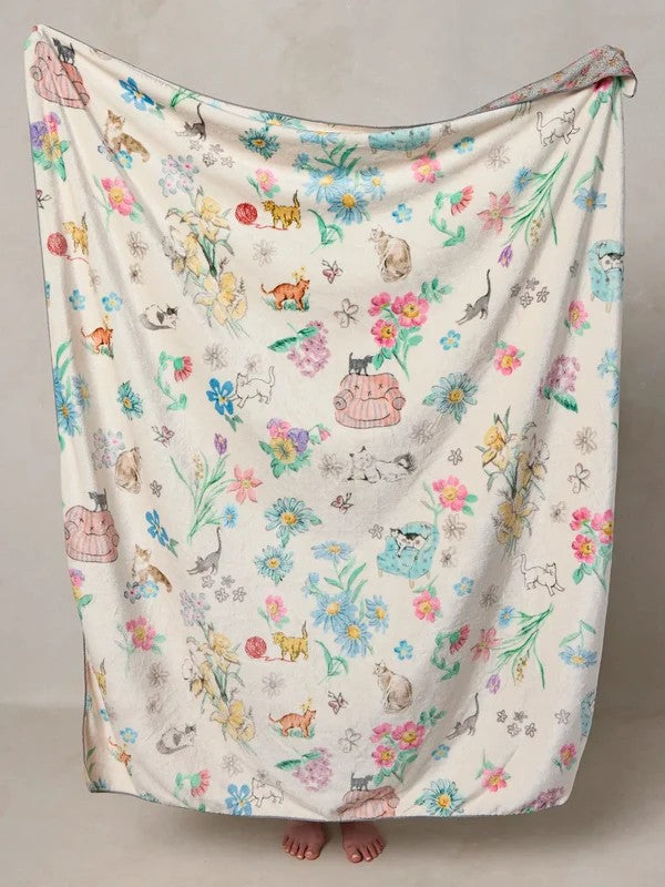 Kitty Doodles Double-Sided Cozy Throw Blanket