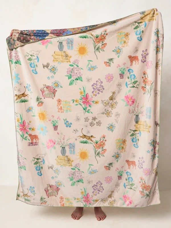 Doggie Doodles Ivory Double-Sided Cozy Throw Blanket