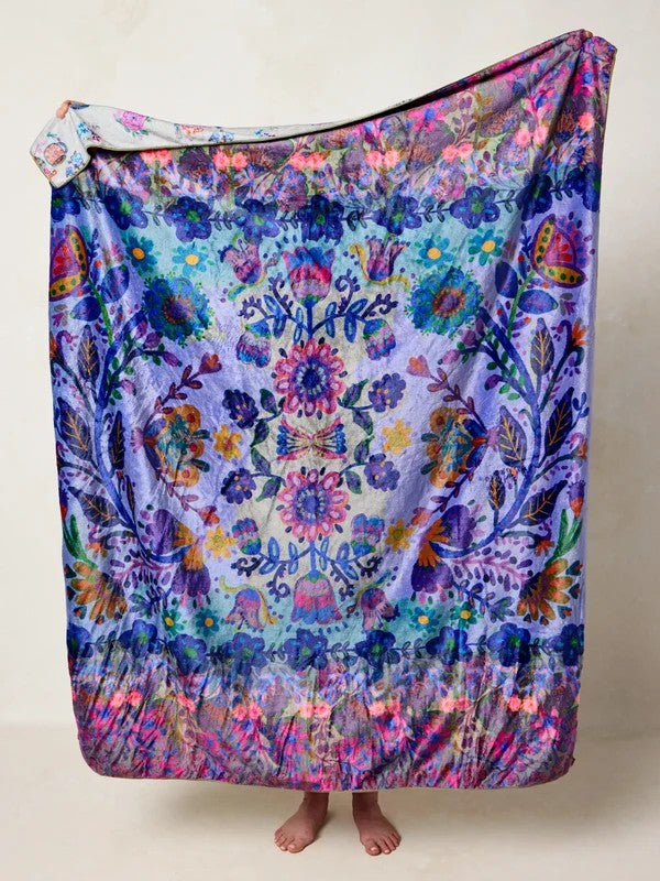 Coffee Cups Double-Sided Cozy Throw Blanket - Border Folk Garden