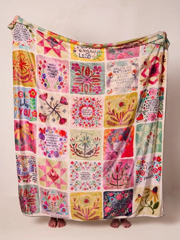 XL Double-Sided Cozy Blanket - Folk Quilt Patchwork Blessings
