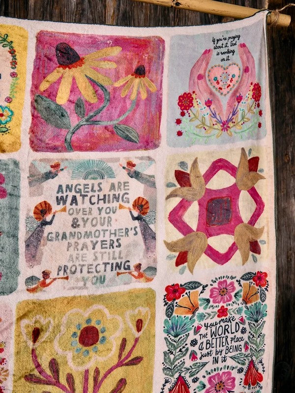 XL Double-Sided Cozy Blanket - Folk Quilt Patchwork Blessings