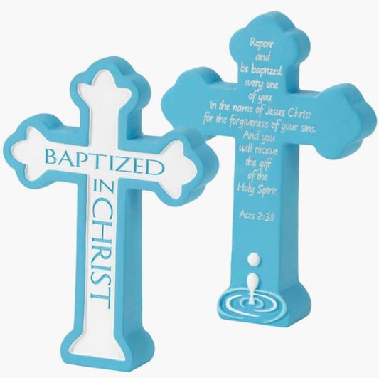 Baptised in Christ Blue Resin Cross
