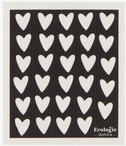 Black & White Hearts Sponge Cloth