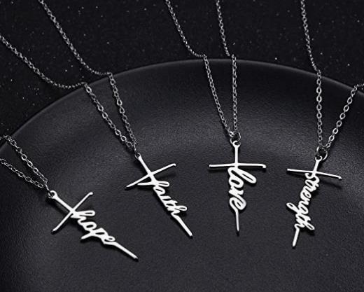 Script Word Cross Necklace