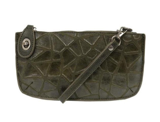 Dark Olive Geo Crossbody Wristlet Clutch