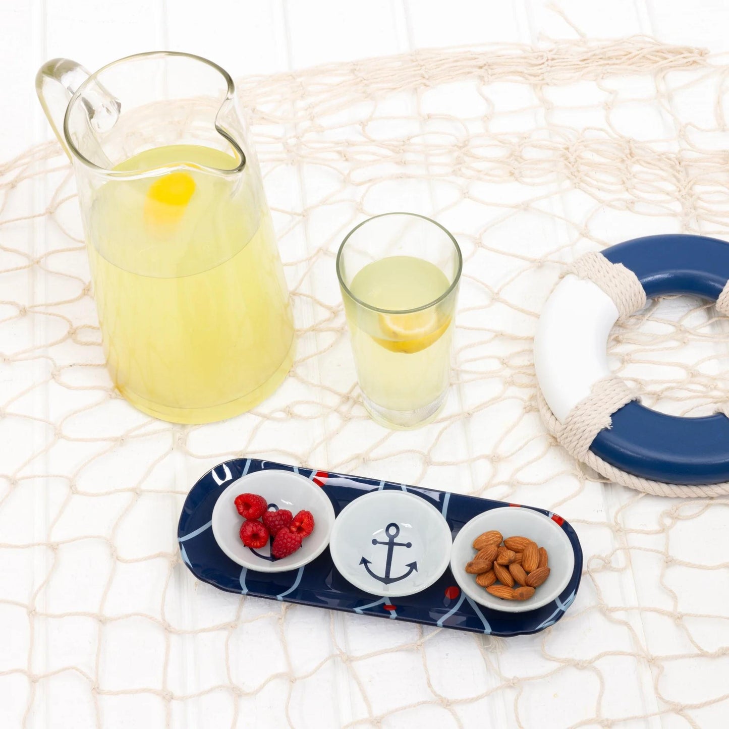 Lake Glass Serving Tray with 3 Bowls