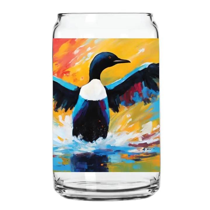 Colorful Loon Painted Can Glass