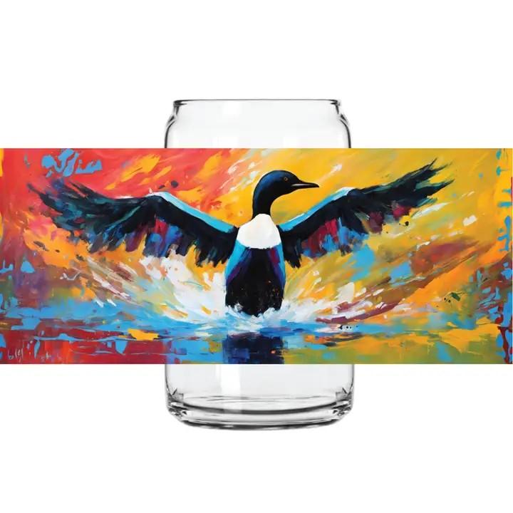 Colorful Loon Painted Can Glass