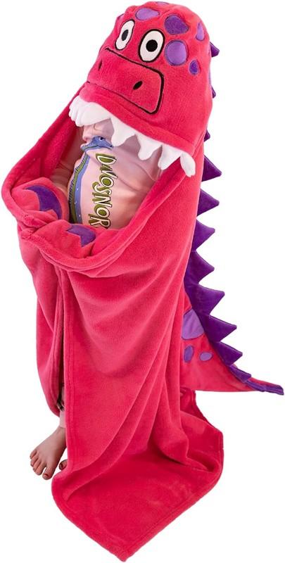 Pink Dino Hooded Blanket