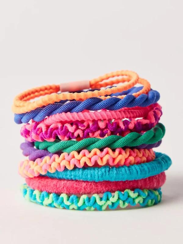 Rainbow Textured Hair Ties, Set of 10