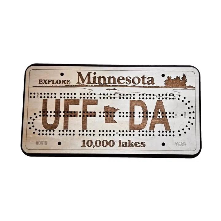 MN License Plate Uffda Cribbage Board