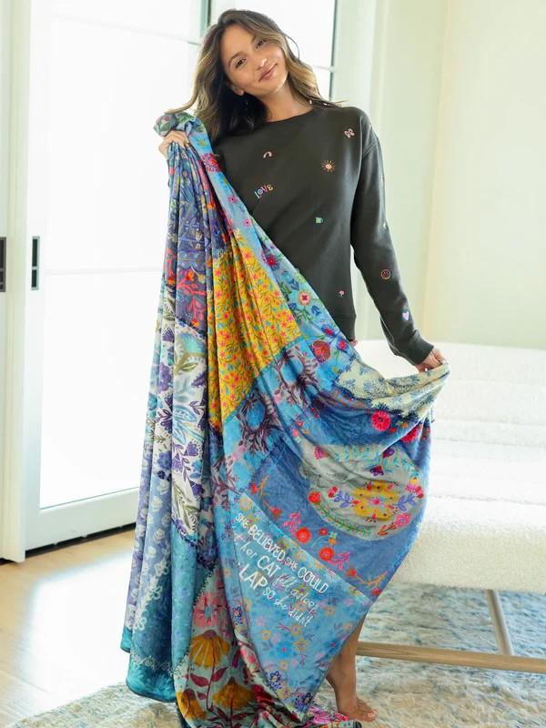 Teal Cat Double-Sided Cozy Throw Blanket