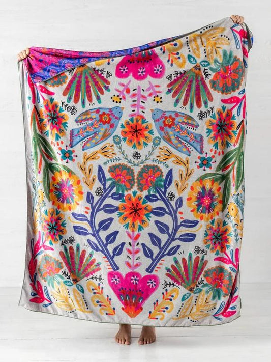 Taupe Birds Double-Sided Cozy Throw Blanket