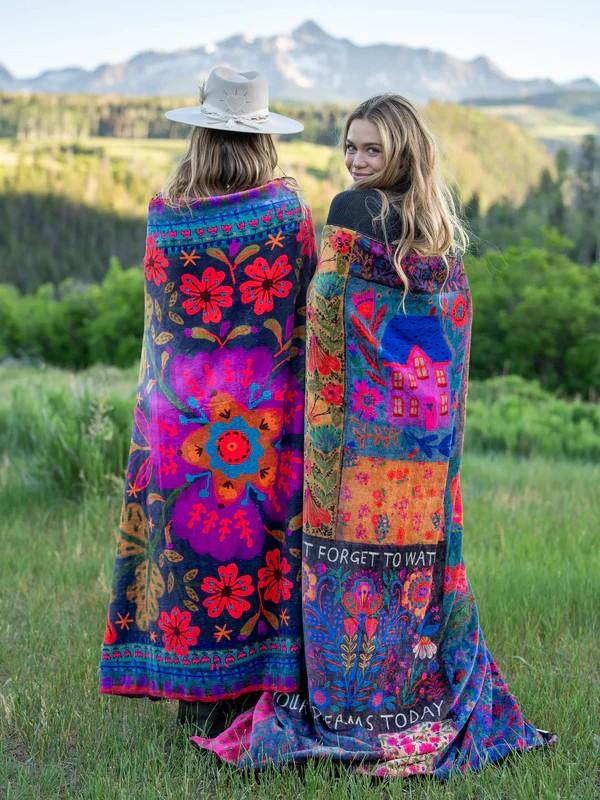 Pink Folk Flower Double-Sided Cozy Throw Blanket