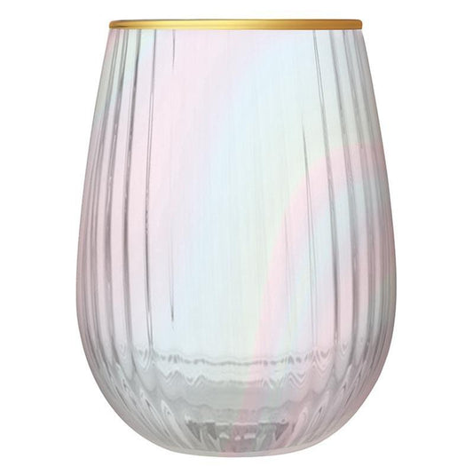 Beveled Stemless Wine Glass - Iridescent