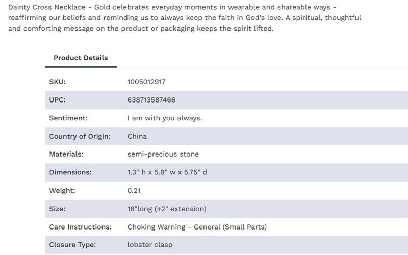 Dainty Cross Gold Necklace - 18in