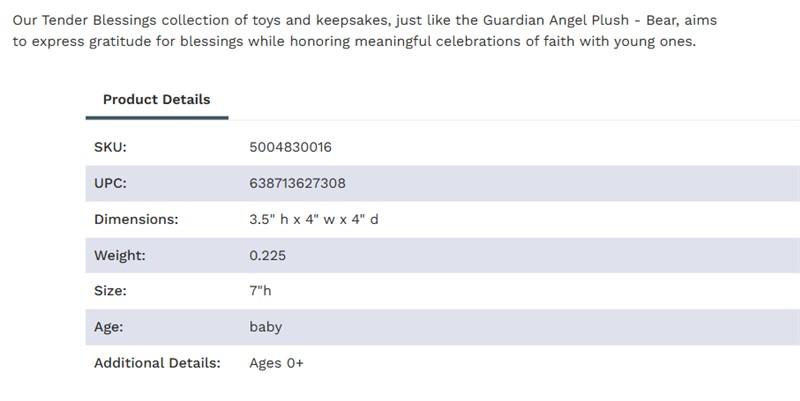 Guardian Angel Bear Plush - 7in