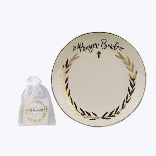 Ceramic Golden Faith Prayer Bowl with 40 Prayer Cards