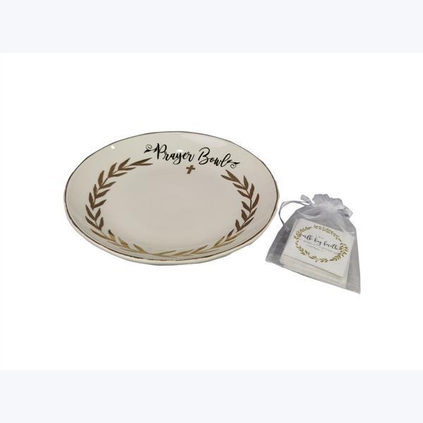 Ceramic Golden Faith Prayer Bowl with 40 Prayer Cards