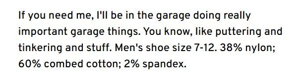 I'll Be In The Garage M-Crew Socks