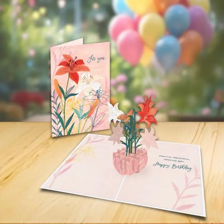 Stargazer Lily Happy Birthday Pop Up Card