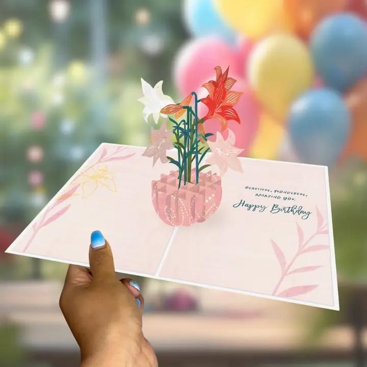 Stargazer Lily Happy Birthday Pop Up Card