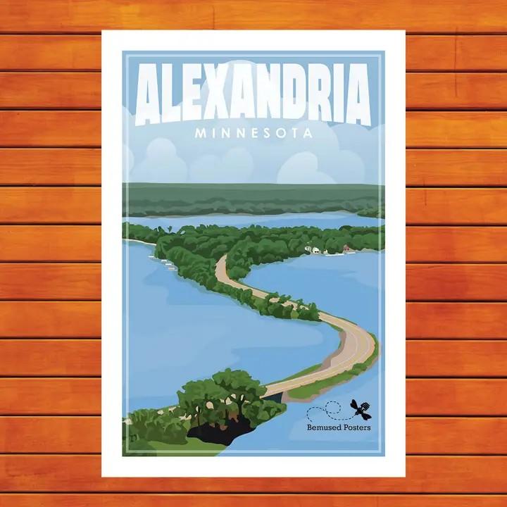 Alexandria Lakes Retro Travel Magnet