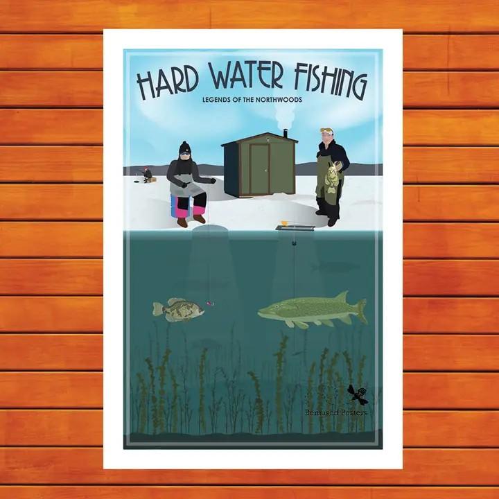 Hard Water Fishing Retro Travel Poster Cards