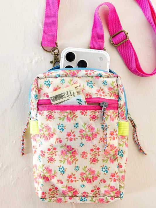 8-in-1 Pocket Crossbody - Pink Bouquet