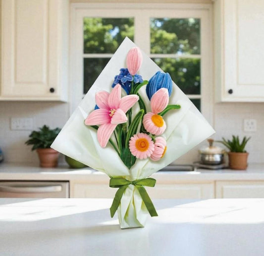 DIY Chenille Flower Bouquet - Pink & Blue