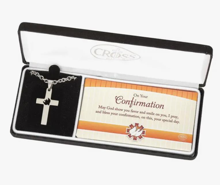 Confirmation Stainless Steel Cross Necklace w/ Dove